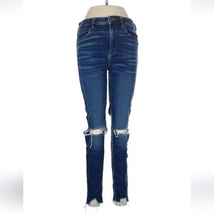 American Eagle Outfitters Dark Wash Blue Distressed Ripped Skinny Jeans Size 8